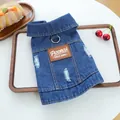 Gilet en jean bleu Petcircle pour petits chiens et chats avec anneau en D et effet usé - Bleu foncé (Délavé)