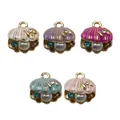 Exquisite set of five colorful enamel shell charms with pearls and sparkling rhinestones - 5Pcs Enamel Rhinestone Shell
