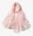 Elegante bufanda de georgette rosa claro con estampado floral verde para protección solar - 160*50CM / Rosa