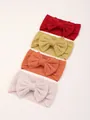 Bandeaux bébé extensibles en nylon avec grand nœud côtelé, lot de 4 - Ensemble Quatre Pièces Rouge/Jaune/Orange/Rose (4B)