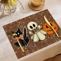 Σουπλά Halloween από πολυεστέρα με φάντασμα και κολοκύθα για τρομακτική τραπεζαρία - 30*45cm / Στυλ Vintage Φάντασμα Κολοκύθα Με Νερά Ξύλου (HTP011)