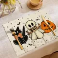 Σουπλά Halloween από πολυεστέρα με σχέδια φαντάσματος κολοκύθας και μαύρης γάτας - 30*45cm / Στυλ Μαύρη Γάτα Φάντασμα Με Κρεμ Νερά Ξύλου (HTP012)