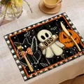 Υψηλής ποιότητας σουπλά Halloween με σχέδιο φάντασμα κολοκύθα και μαύρη γάτα για διακόσμηση - 30*45cm / Στυλ Μαύρα Νερά Ξύλου Με Καρό Περίγραμμα (HTP013)