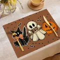 Διακοσμητικό σουπλά Halloween με φάντασμα και κολοκύθα από πολυεστέρα σε καφέ χρώμα - 30*45cm / Στυλ Φάντασμα Με Πουά Σε Καφέ Φόντο (HTP014)