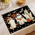 Σουπλά Halloween με φάντασμα, μαύρη γάτα και κολοκύθα σε μαύρο πολυεστέρα - 30*45cm / Στυλ Φάντασμα Κολοκύθα Με Επιγραφή Boo (HTP009)