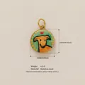 Stainless steel round pendant featuring a colorful cartoon dog illustration for DIY - Round Yellow Dog