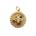 18K gold plated copper coin pendant featuring a zircon-encrusted honey bee motif design - 2.1cm Vintage Bee (NAB02-4) / Pendant Only (No Chain)