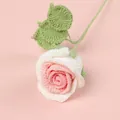 Exquisita rosa artificial hecha a mano a ganchillo blanca y rosa para decoración de bodas - Ramo De Rosas De Cuatro Copas De Vino Moe - Rosa Degradado Y Blanco