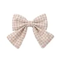 Elegant beige gingham checkered bow hair clip with white floral prints for girls - Plaid Floral Print Style (6) / 1 Piece / Beige
