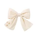 Fermaglio per capelli a fiocco in lino bianco crema con delicati fiori ricamati per bimbe - Stile Ricamo a Margherita Bianco Sporco (7) / 1 Pezzo / Bianco avorio