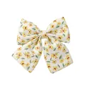 Fermaglio per capelli con fiocco in tessuto a fiori per bambine in giallo - Stile Fiore Giallo Foglia Verde (11) / 1 Pezzo / Bianco