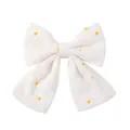 Elegante fermaglio per capelli a fiocco ricamato con margherite bianche per ragazze - Stile Stampa Piccoli Fiori Gialli (33) / 1 Pezzo / Bianco avorio