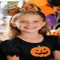 Serre-tête citrouille d'Halloween mignon avec nœud en maille orange motif toile d'araignée - Serre-tête Citrouille Jaune