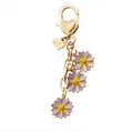 Gold alloy keychain with three purple and yellow daisy flower charms and heart clasp - Purple Daisy With Yellow Center