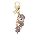 Elegant gold-tone alloy keychain featuring three purple enamel rose charms and heart clasp - Purple Rose
