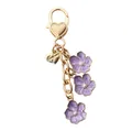 Purple enamel flower keychain with gold heart clasp and pearl accents. - Redbud Flower