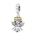 Exquisite silver-plated angel charm pendant with golden halo and clear stones for bracelets - Otc1269 - Angel Girl Pendant