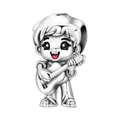 Silver-plated charm bead featuring a cartoon boy playing guitar for DIY bracelets. - Otc1248 - Little Boy Playing Guitar Beads