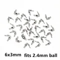 6x3mm stainless steel bead tips for 2.4mm balls, silver fold-over crimp ends for DIY - 6x3mm [0.07g]