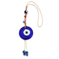 Traditional Turkish Evil Eye hanging ornament featuring blue glass pendant and woven cord - Woven Rope Style (NB203BU)