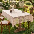 Elegant cream beige floral embossed lace tablecloth for rectangular garden dining tables - 135*100cm (125g) / Secret Floral-Beige Coffee