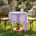Elegant lavender floral lace tablecloth in polyester for rustic garden dining decor - 135*100cm / Secret Floral-Purple
