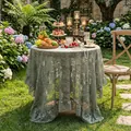 Elegant sage green vintage floral lace tablecloth for round table garden party decor. - 140*100cm / Whispering Floral Ruffle Edge - Green
