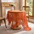 Orange floral lace tablecloth for round tables, elegant American style dining decor - 140*100cm / Whispering Floral Ruffle Edge - Orange