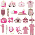 Pink medical themed enamel charms set including nurse hat and stethoscope - Medical Set (SN1762)