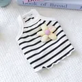 Gilet confortable pour animaux à rayures noires et blanches avec fleur jaune pour chiens - Gilet Rayé Noir Blanc Fleur d'Été / XS-Poitrine 30cm, Longueur 20cm (env. 1-1,5kg)