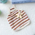 Striped knit pet vest with decorative flower for small dogs and cats - Summer Floral Vest - Brown And White
