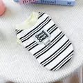 Comfortable black and white striped pet vest with yellow collar and D-ring attachment - Black and White Stripes with D-Ring