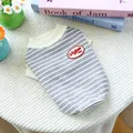 Gray and white striped pet vest for small dogs and cats with vintage patch. - Grey and White Stripes with Vintage Patch