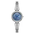 Gedi women's quartz watch with blue mother-of-pearl dial and rhinestone-encrusted bezel - Silver Case Blue Dial