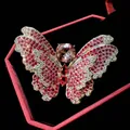 Squisita spilla a farfalla vintage bizantina ornata con cristalli rosa e rossi brillanti - B1547