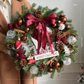 Handcrafted burgundy Christmas wreath with Santa ornaments and 50cm diameter size - 50cm Wreath