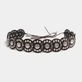 Ethnic style wide waist belt with hollow metal coins and brown leather - Bright Silver Coffee