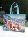 Christmas laminated non-woven tote bag featuring Santa Claus and snowman festive illustration - New Arrival - Christmas Bag Snow-covered Warm Brown/cyan; 32*25*17