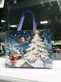 Christmas themed non-woven laminated gift bag featuring a snowy Santa Claus scene - New Arrival - Christmas Bag With Starry Sky And Christmas Tree Design (blue); 32*25*17