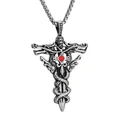 Collier gothique punk avec pendentif épée de dragon vintage et une pierre rouge - Argent