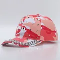 Cappellino da baseball mimetico rosa alla moda decorato con strass e cristalli scintillanti - Strass Rotondi Mimetici Rosa / Regolabile