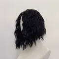 Short black wavy curly wig for women, synthetic fiber fashion hairpiece on mannequin - Black