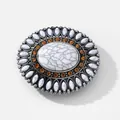 Vintage Boheemse ovale riemgesp met witte marmeren steen en oranje strass-steentjes - Brons Boshert Stijl (BK117COPPER)