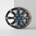 Mooie vintage boho riemgesp met turquoise stenen op een antieke koperen afwerking - Zilveren Golf Gegraveerde Stijl (BK108SR)