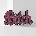 Vintage paarse emaille riemgesp met Bitch-belettering en klein detail van strassteen - Zilveren Boshert Stijl (BK117SR)