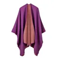 Reversible purple and rust red thick imitation cashmere slit shawl cape for women - Classic Double-Sided Purple / 130*150cm