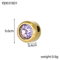 Gold-plated stainless steel round birthstone pendant with purple crystal for DIY jewelry - PJ00318D1