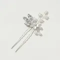 Silberne Brauthaarnadel mit eleganten Perlen und funkelnden Marquise-Kristallen - Silber