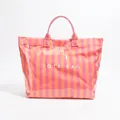 Stylish glossy pink and orange striped transparent tote bag with TOTE BAG text print - Letter Orange Pink