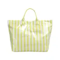 Stylish summer yellow and white striped transparent tote bag with TOTE BAG lettering - Yellow And White Letters